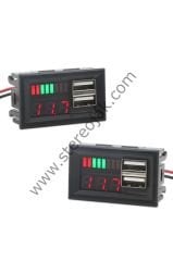 12V Dijital Volt Amper Metre , Çift Usb Çıkışlı , Akü - Pil Göstergeli