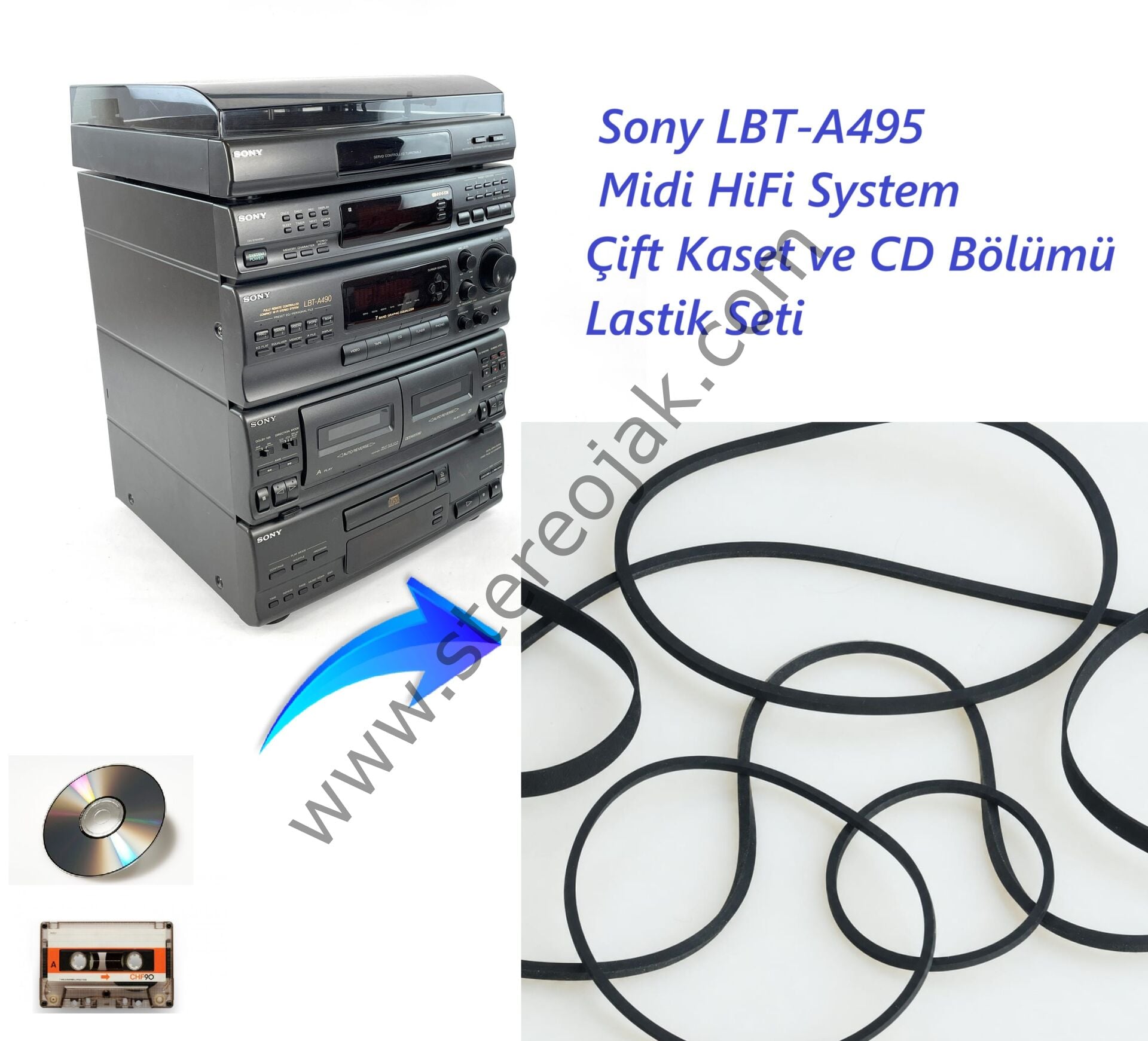 Sony LBT-A495  ( HCD-A495  )  Midi HiFi System Çift Kaset ve CD Bölümü Lastik Seti